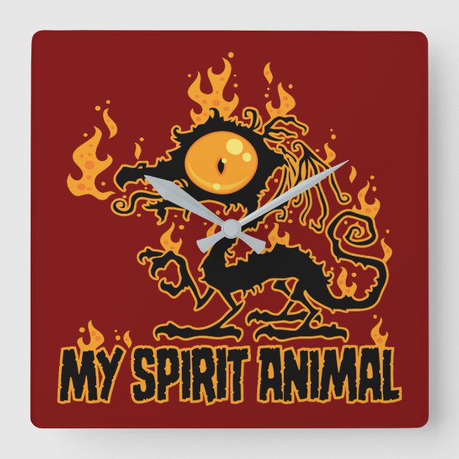 Fiery Crispy Dragon Spirit Animal Square Wall Clock (Front)
