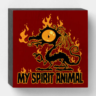Fiery Crispy Dragon Spirit Animal Wooden Box Sign