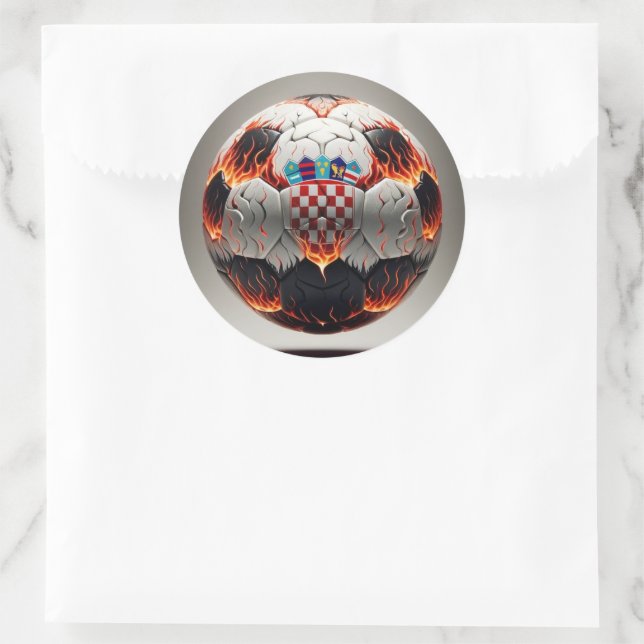 Fiery Croatian Soccer Ball   Classic Round Sticker (Bag)