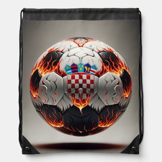Fiery Croatian Soccer Ball   Drawstring Bag (Front)