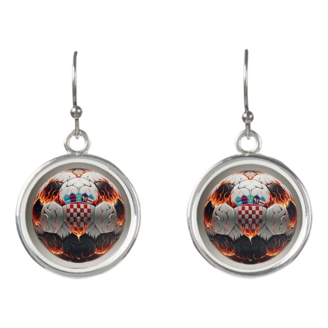 Fiery Croatian Soccer Ball   Earrings (Front)