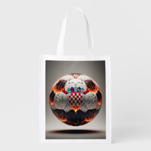 Fiery Croatian Soccer Ball   Grocery Bag