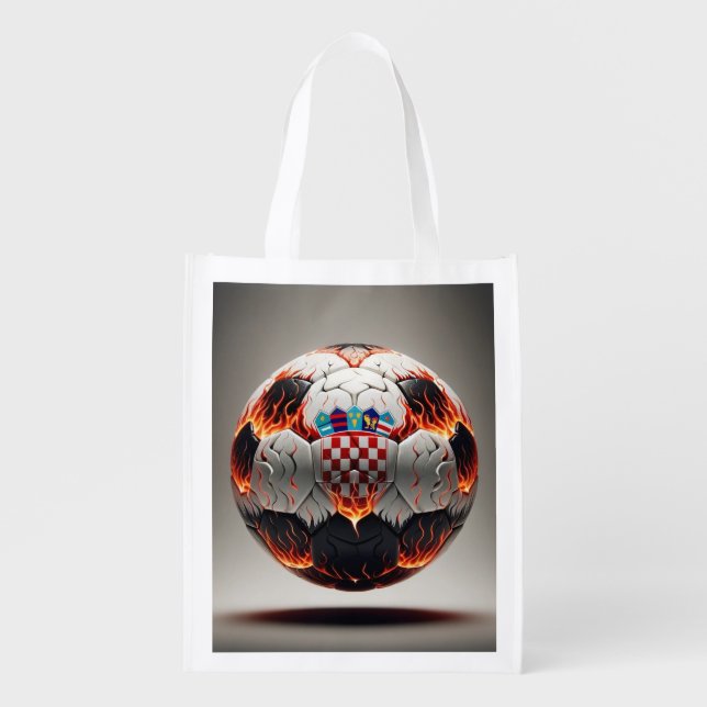 Fiery Croatian Soccer Ball   Grocery Bag (Front)