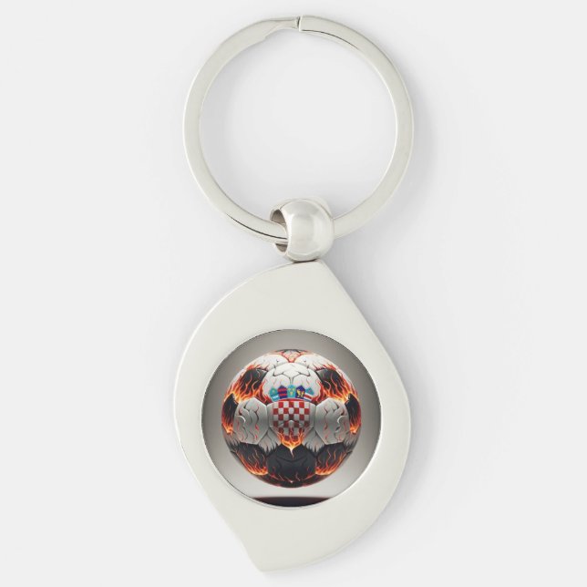 Fiery Croatian Soccer Ball   Keychain (Front)