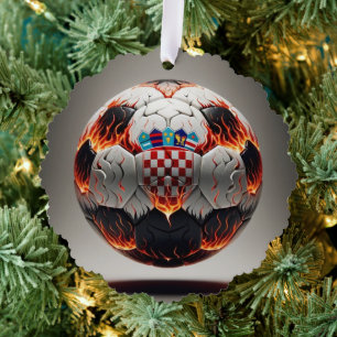 Fiery Croatian Soccer Ball Ornament Card