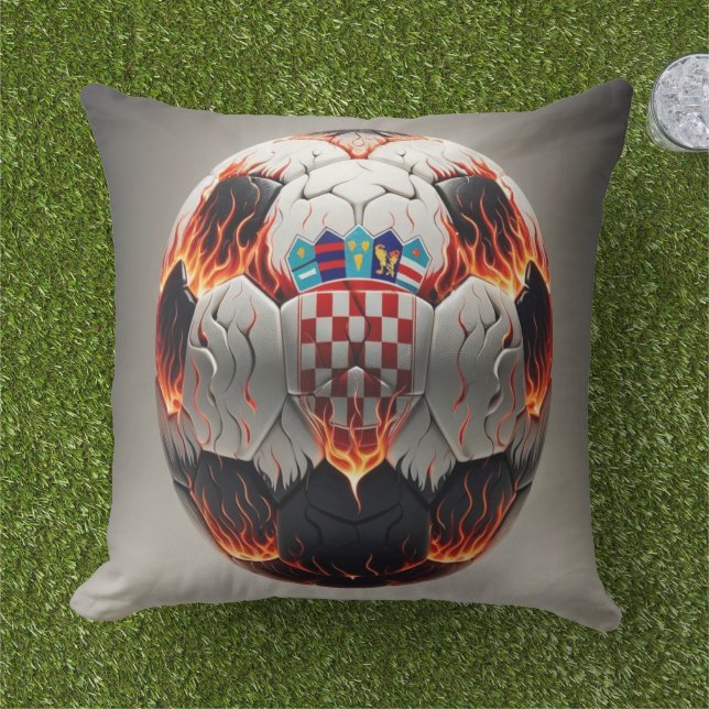 Fiery Croatian Soccer Ball   Outdoor Pillow (Grass)