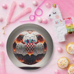 Fiery Croatian Soccer Ball Paper Plates