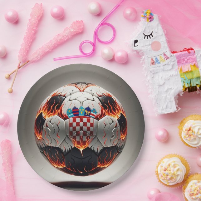 Fiery Croatian Soccer Ball   Paper Plates (Party)