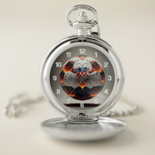 Fiery Croatian Soccer Ball   Pocket Watch