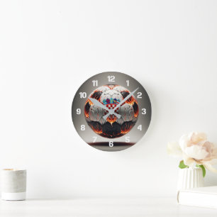 Fiery Croatian Soccer Ball Round Clock