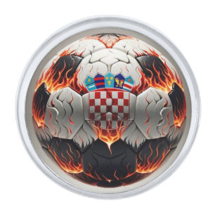 Fiery Croatian Soccer Ball Silver Finish Lapel Pin