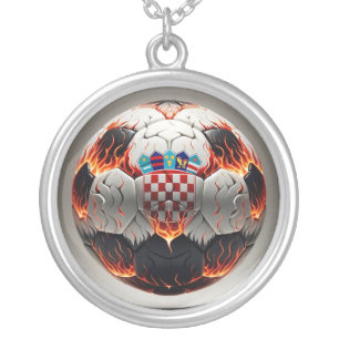 Fiery Croatian Soccer Ball   Silver Plated Necklace