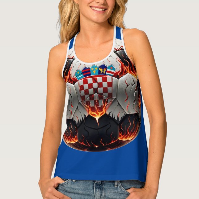 Fiery Croatian Soccer Ball   Tank Top (Front)