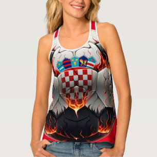 Fiery Croatian Soccer Ball   Tank Top