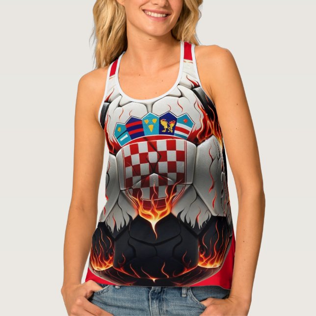 Fiery Croatian Soccer Ball   Tank Top (Front)