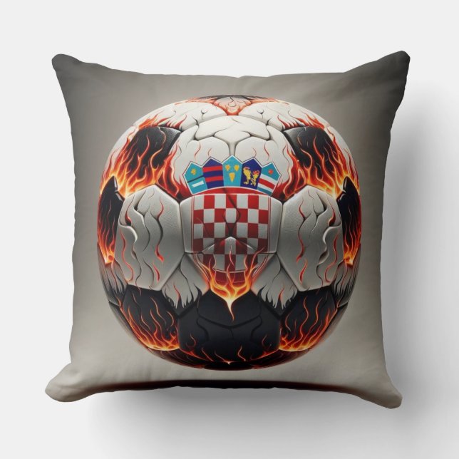 Fiery Croatian Soccer Ball   Throw Pillow (Front)