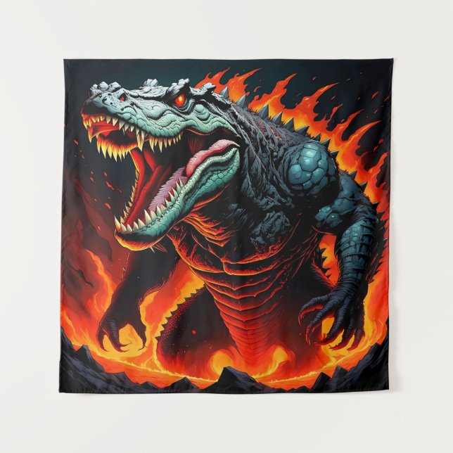Fiery Crocodile Power Tapestry (Front)