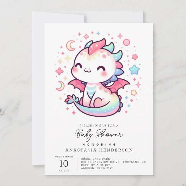 Fiery Custom Pastel Dragon Baby Shower Invitation (Front)