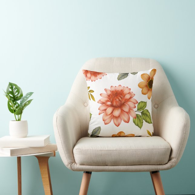 Fiery Dahlia Bloom Throw Pillow (Chair)