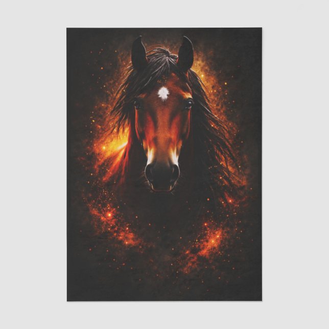 Fiery Dark Fantasy Bay Horse FH3L Decoupage Tissue Paper (Front)