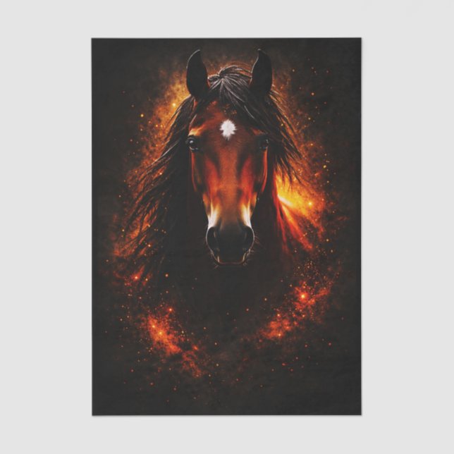 Fiery Dark Fantasy Bay Horse FH3R Decoupage Tissue Paper (Front)