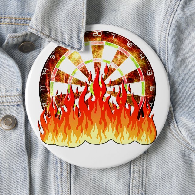 Fiery Dartboard Flames Art Design Button (In Situ)