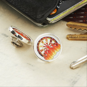 Fiery Dartboard Flames Art Design Lapel Pin