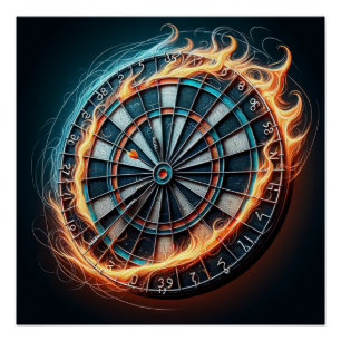 Fiery Dartboard with Bullseye Explosion Poster