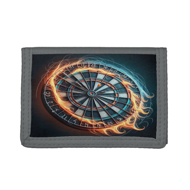 Fiery Dartboard with Bullseye Explosion Trifold Wallet (Front)