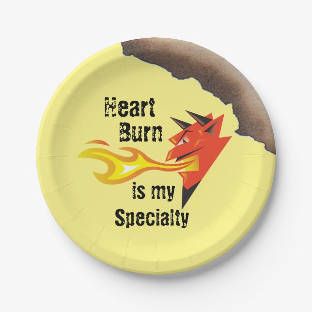Fiery Devil's Head_Heart Burn is My Specialty Paper Plates (Front)