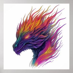 Fiery Dragon Head Poster