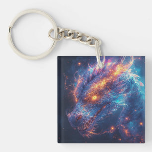 Fiery Dragon Head Radiating Intense Energy Keychain