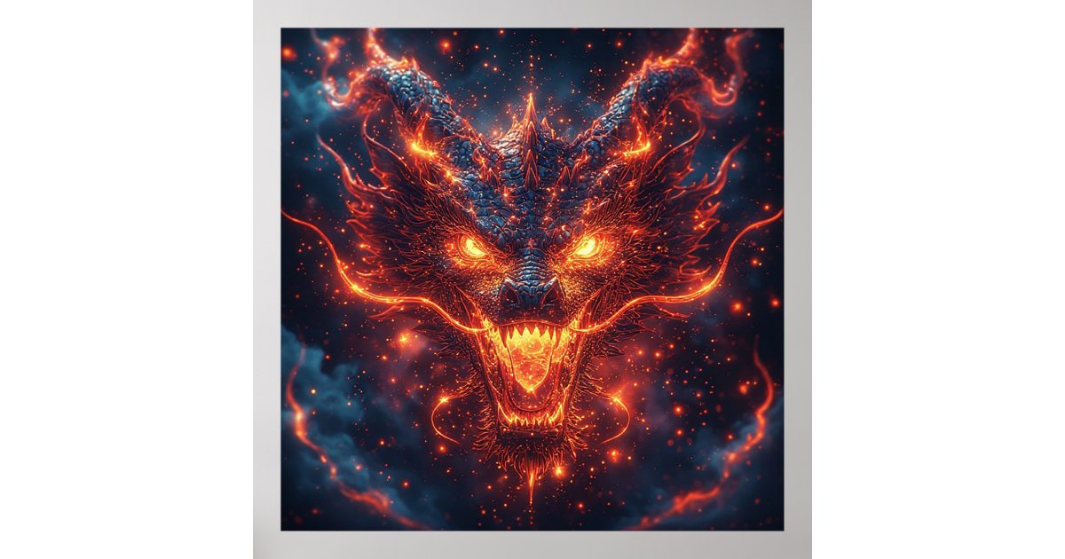 Fiery Dragon Head Radiating Intense Energy Poster | Zazzle
