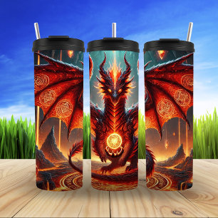Fiery Dragon Over Molten Volcano Thermal Tumbler