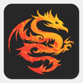 Fiery Dragon Square Sticker by manewind at Zazzle