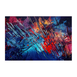 Fiery Drift Blue Red Contemporary Abstract Art