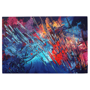 Fiery Drift Blue Red Contemporary Abstract Art