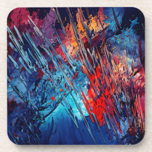 Fiery Drift Blue Red Contemporary Abstract Art Beverage Coaster