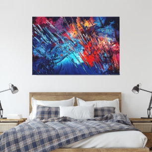 Fiery Drift Blue Red Contemporary Abstract Art Canvas Print