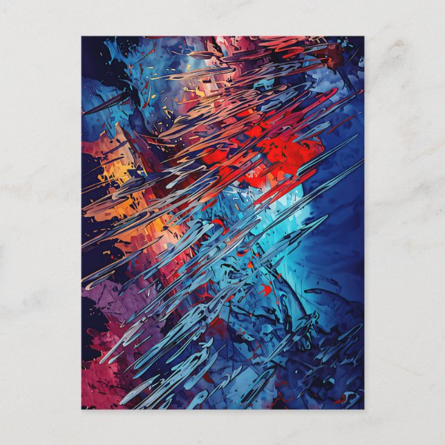 Fiery Drift Blue Red Contemporary Abstract Art Postcard (Front)