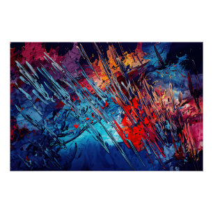 Fiery Drift Blue Red Contemporary Abstract Art Poster