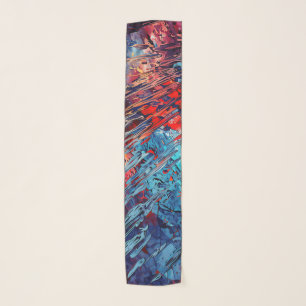 Fiery Drift Blue Red Contemporary Abstract Art Scarf