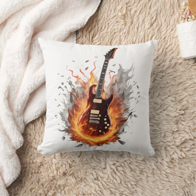 Fiery electric guitar at night throw pillow (Blanket)