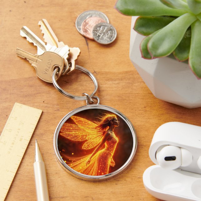Fiery fairy girl red glow wings cute magic neon keychain (Desk)