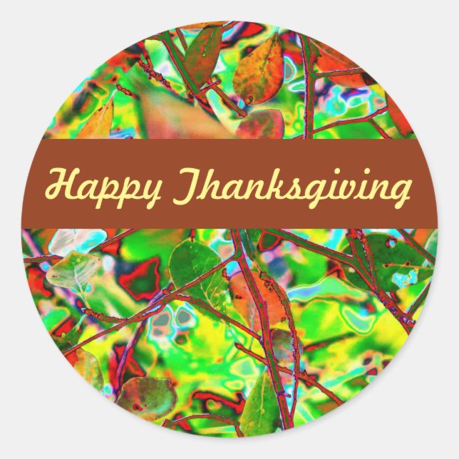 Fiery Fall Leaves Custom Happy Thanksgiving Classic Round Sticker (Front)