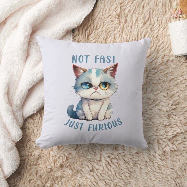 Fiery Feline Spirit – Sassy Angry Cat Design Throw Pillow (Blanket)