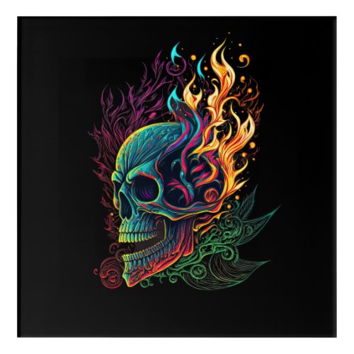 Fiery Flamed Skull Vivid Colors Goth Rock Biker Acrylic Print