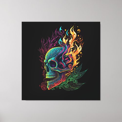 Fiery Flamed Skull Vivid Colors Goth Rock Biker Canvas Print