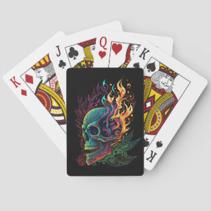 Fiery Flamed Skull Vivid Colors Goth Rock Biker Poker Cards