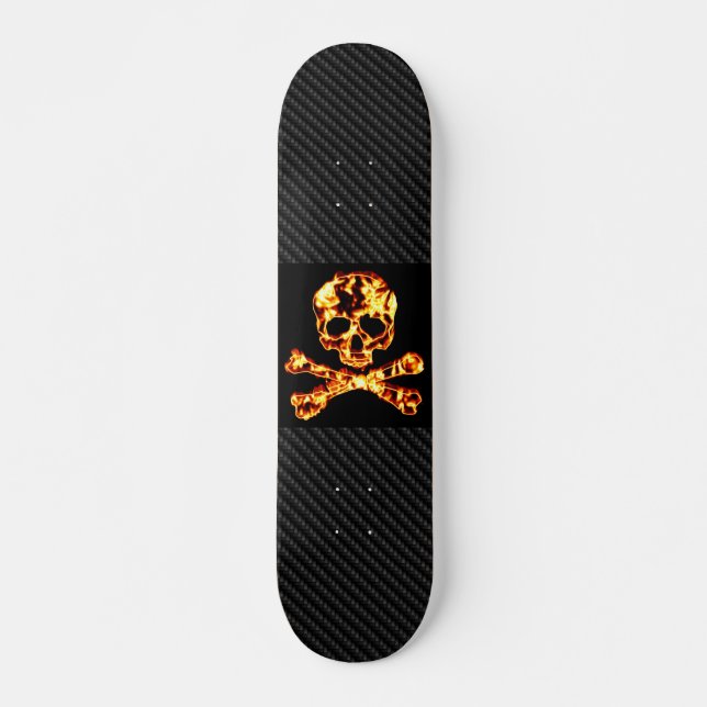 Fiery Flaming Skull and Crossbones Skateboard Deck (Front)